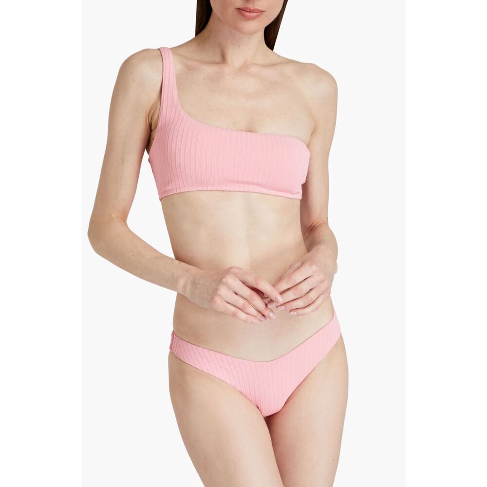 Melissa Odabash Pink Ribbed One Shoulder Bikini Set